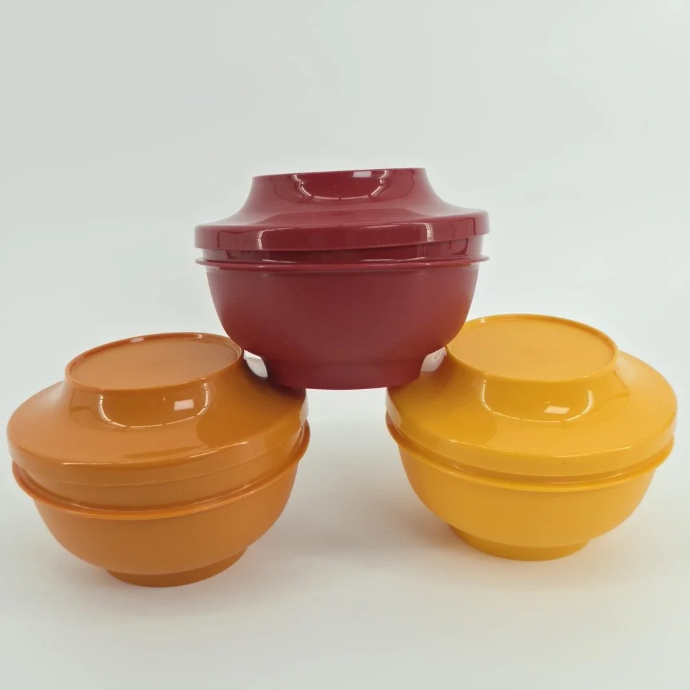 Tupperware Serve And Seal Bowls & Lids Lot Of 3 Harvest Colors Vintage